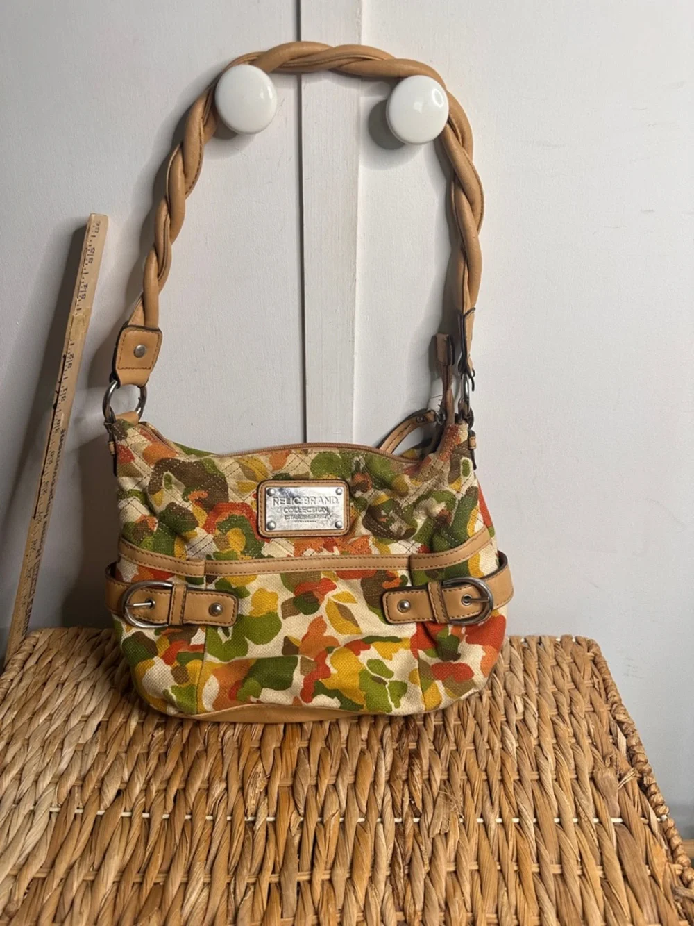 Relic Multicolor Canvas Shoulder Bag - Green/Orange/Yellow Floral Print
